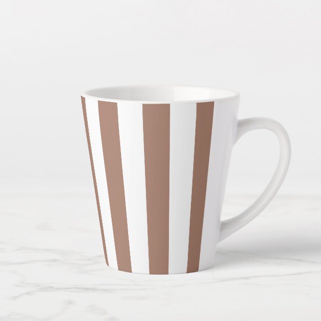 Vintage Vertical Stripes Mocha Mousse White Latte Mug (Right)