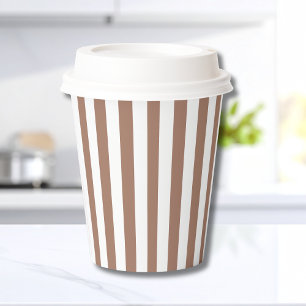 Vintage Vertical Stripes Mocha Mousse White Paper Cups