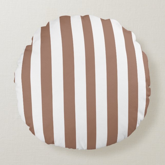 Vintage Vertical Stripes Mocha Mousse White Round Cushion (Front)