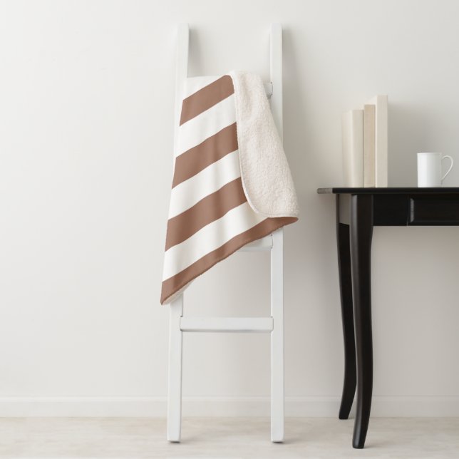 Vintage Vertical Stripes Mocha Mousse White Sherpa Blanket (In Situ)