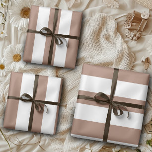 Vintage Vertical Stripes Mocha Mousse White Wrapping Paper Sheet