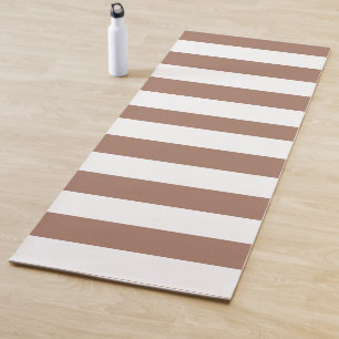 Vintage Vertical Stripes Mocha Mousse White Yoga Mat