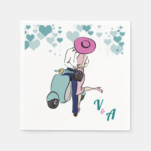 Vintage Vespa Couple Table Setting Napkin (Front)