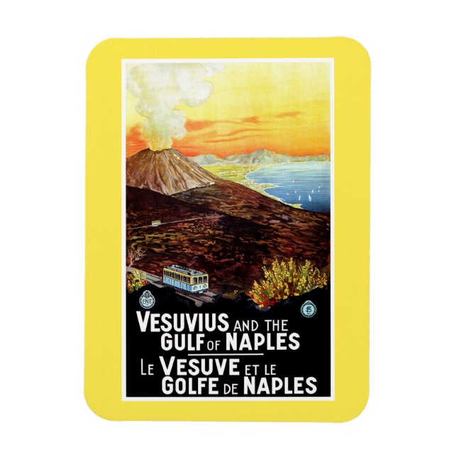 Vintage Vesuvius Gulf of Naples Italian travel Magnet (Vertical)