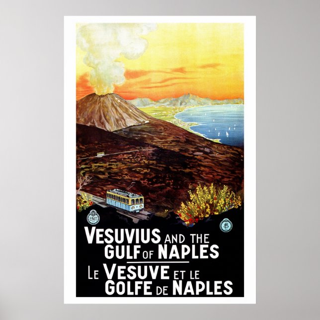 Vintage Vesuvius Gulf of Naples Italian travel Poster (Front)