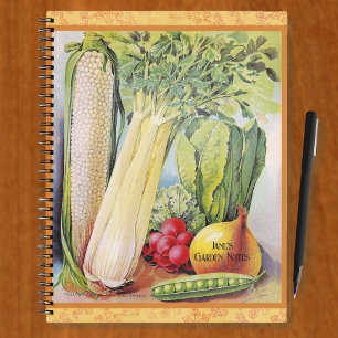 Vintage Vetable Art Personalised Garden Notebook