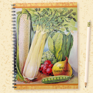 Vintage Vetable Art Personalised Garden Notebook