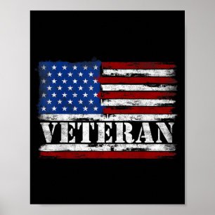 Vintage Veteran Bold Text Usa Flag Fathers Day Poster