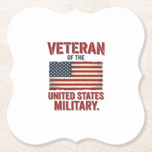 Vintage Veteran USA Flag Military Vector Design_1 Paper Coaster