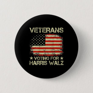 Vintage Veterans Voting For Harris W 2024 Usa Flag 6 Cm Round Badge