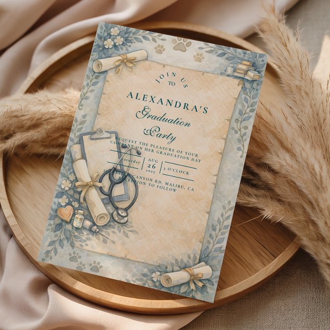 Vintage Veterinary Graduation Part Invitation (Creator Uploaded)