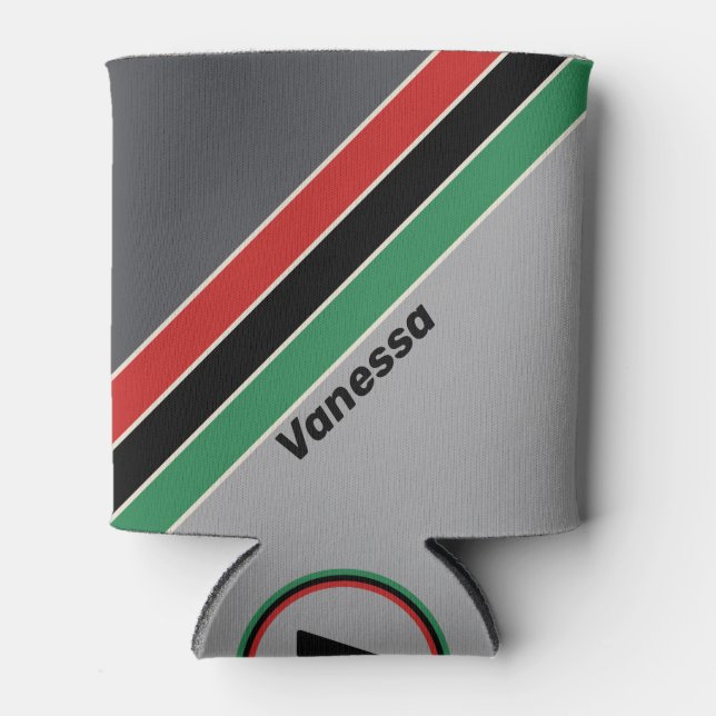 Vintage VHS Stripes with Name Can Cooler (Front)