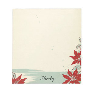 Vintage Vibe Add Name Poinsettia Personalise Gift Notepad