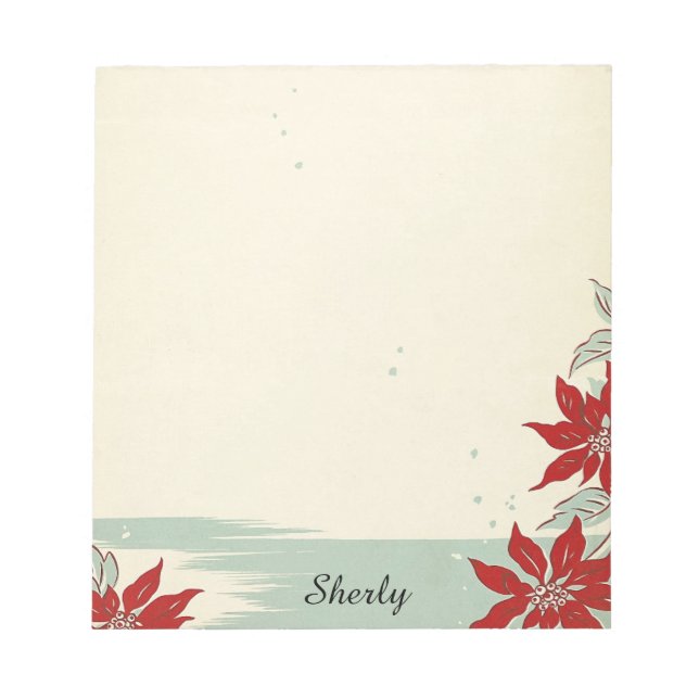 Vintage Vibe Add Name Poinsettia Personalise Gift Notepad (Front)