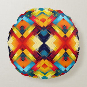 Vintage Vibes In Colours: Stylish Geometric Forms Round Cushion