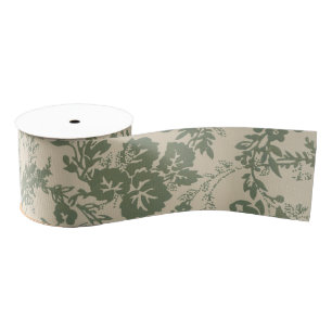 Vintage Vibrant Green Floral Pattern Grosgrain Ribbon