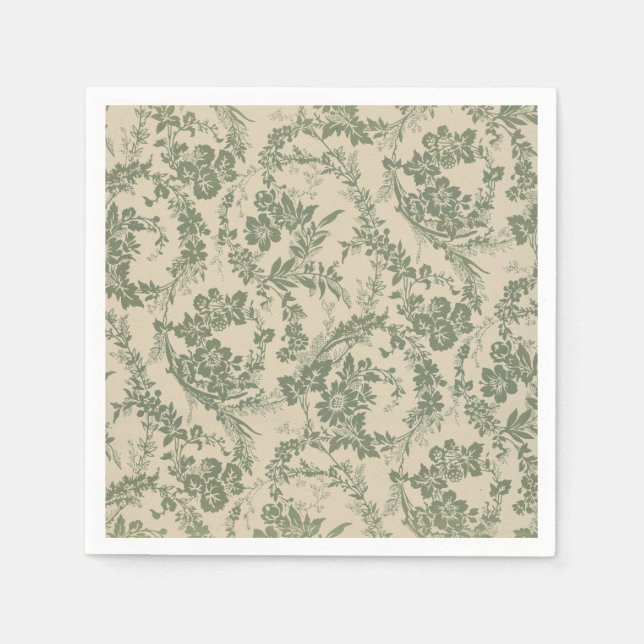Vintage Vibrant Green Floral Pattern Napkin (Front)