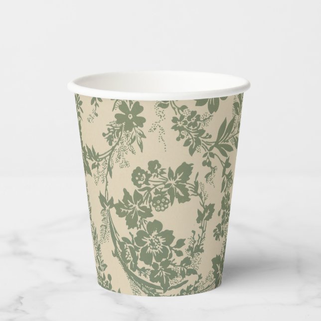 Vintage Vibrant Green Floral Pattern Paper Cups (Front)