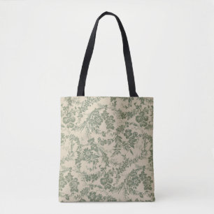 Vintage Vibrant Green Floral Pattern Tote Bag