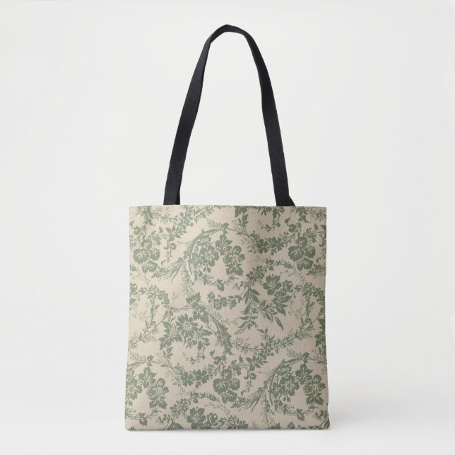 Vintage Vibrant Green Floral Pattern Tote Bag (Front)