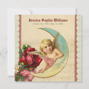 Vintage Victorian Angel Moon Rose Memorial Death Announcement