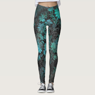 Vintage Victorian Aqua Teal Black Leggings