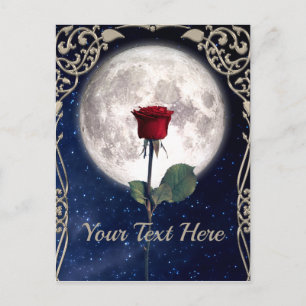 Vintage, Victorian, Art Deco, Red Rose, Night Sky Postcard