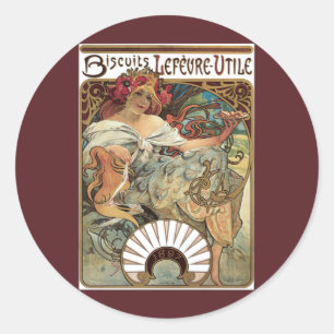 Vintage Victorian Art Nouveau by Alphonse Mucha Classic Round Sticker