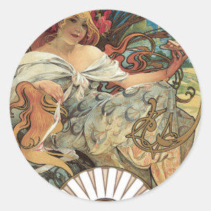 Vintage Victorian Art Nouveau by Alphonse Mucha Classic Round Sticker
