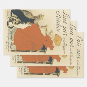 Vintage Victorian Art Nouveau, Girl with Milk Cats Wrapping Paper Sheet