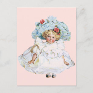 Vintage Victorian Baby Girl Doll, Easter Dress Hat Holiday Postcard