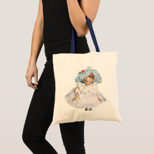 Vintage Victorian Baby Girl Doll, Easter Dress Hat Tote Bag