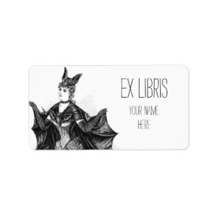 Vintage victorian bat woman bookplate label