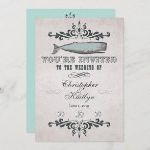 Vintage Victorian Beach Whale Wedding Invitations