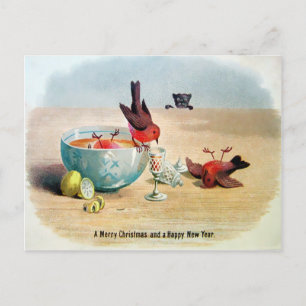 Vintage Victorian Birds Christmas Postcard