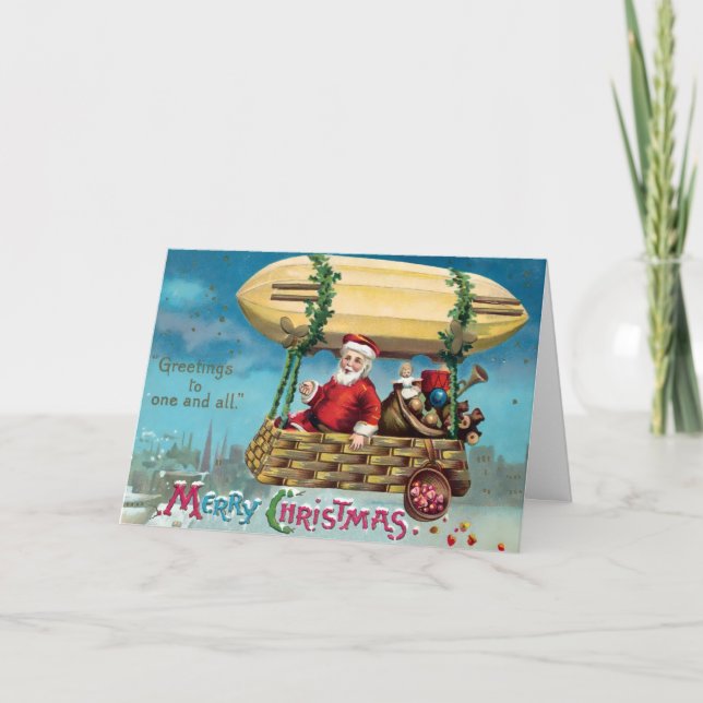 Vintage Victorian Blimp Christmas Card (Front)