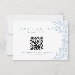 Vintage Victorian Blue Baroque Line Art QR Code RSVP Card