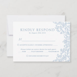 Vintage Victorian Blue Baroque Line Art Wedding RSVP Card