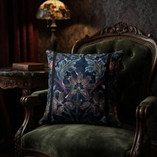 Vintage Victorian Blue Velvet Floral Cushion