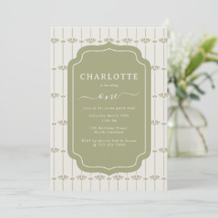 Vintage Victorian Botanical Stripes Birthday Invitation