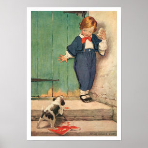 Vintage Victorian Boy, Puppy Art Print Poster