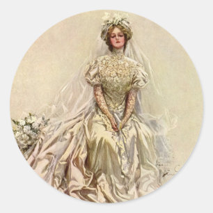 Vintage Victorian Bride, Antique Bridal Portrait Classic Round Sticker