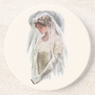 Vintage Victorian Bride with Bible Harrison Fisher Coaster
