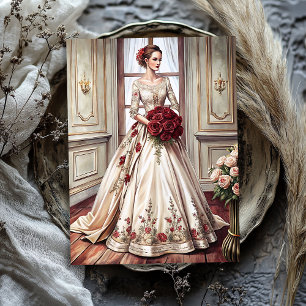 Vintage Victorian bride with red roses bouquet Tissue Paper