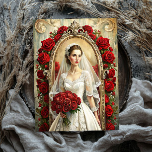 Vintage Victorian bride with red roses bouquet Tissue Paper