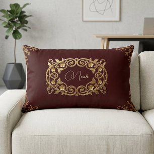 Vintage Victorian Burgundy Wine Leather Heritage Lumbar Cushion