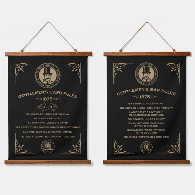 Vintage Victorian Card Game Rules Hanging Tapestry (Double)