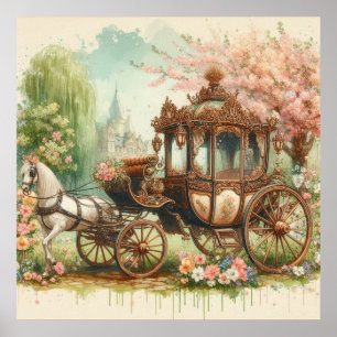 Vintage Victorian carriage in a park watercolor Poster