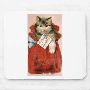 Vintage Victorian Cat In Bag Valentine's Day Mouse Pad