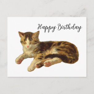 Vintage Victorian Cat Nap Art Happy Birthday Postcard